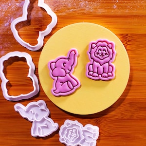 Lion and Elephant Cookie Cutter + Stamp Set: Safari Animal Mini Embosser