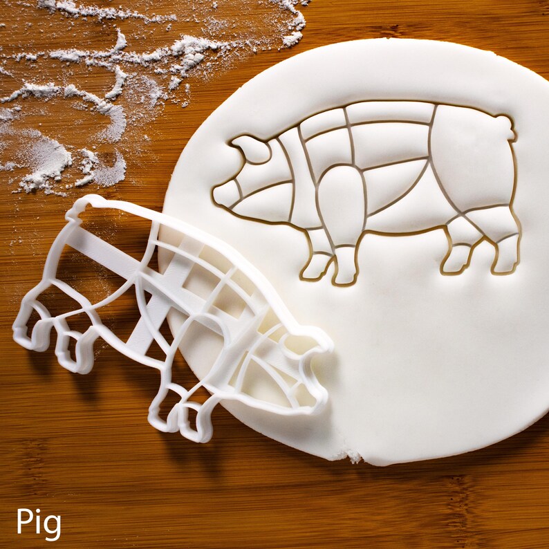 Molde para galletas con forma de vaca / Guía del carnicero para cortes de carne de res / Otras tablas de cortes de carne disponibles / Bakerlogy Pig