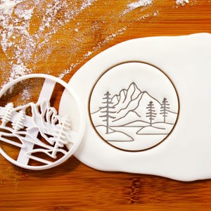 Mountain with Pine Tree Forest cookie cutter - Christmas rustic winter festive party