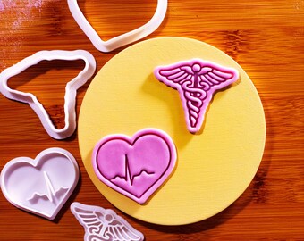 Caduceus- en ecg-koekjessnijderset: dokter bedankje ministempel embossers