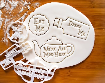 Alice’s Adventures in Wonderland Cookie Cutter – Eat Me, Drink Me, Teapot, Mad Hatter Party