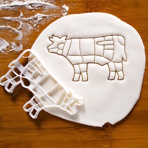 Tagliabiscotti a forma di mucca / Guida del macellaio ai tagli di carne / Disponibile altra tabella di carni / Bakerlogy