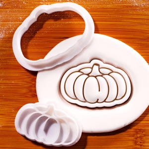 Short Pumpkin Mini Cookie Cutter & Stamp Set - Fall Harvest, Halloween and Autumn Thanksgiving Baking