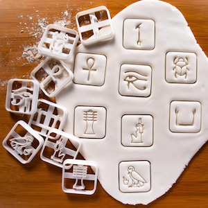 Set of 8 Egyptian Hieroglyphs Cookie Cutters | Egypt Ankh djed pillar Eye of Horus goddess moat scarab was scepter sacred hieroglyphics giza