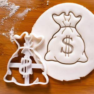Tagliapasta a forma di sacco di soldi / Tagliapasta Bakerlogy per biscotti, valuta, menta, dollaro, lingotti, carati, banca, banchiere, regalo, finanziario, finanza, ricchezza, rapinatore, sacco