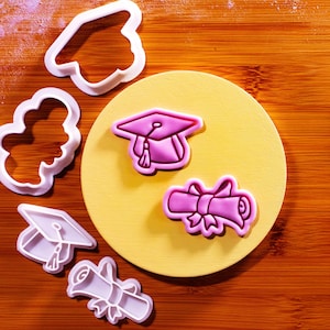Graduation Cap & Scroll Cookie Cutter Stamp Set - 2" Mini Fondant Embossers
