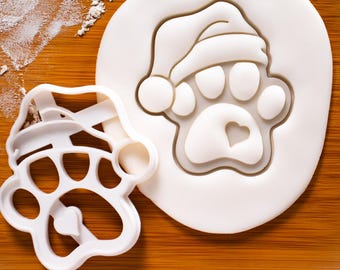 Cortador de galletas de pata de Papá Noel con corazón: Huella de perro navideña para amantes de las mascotas