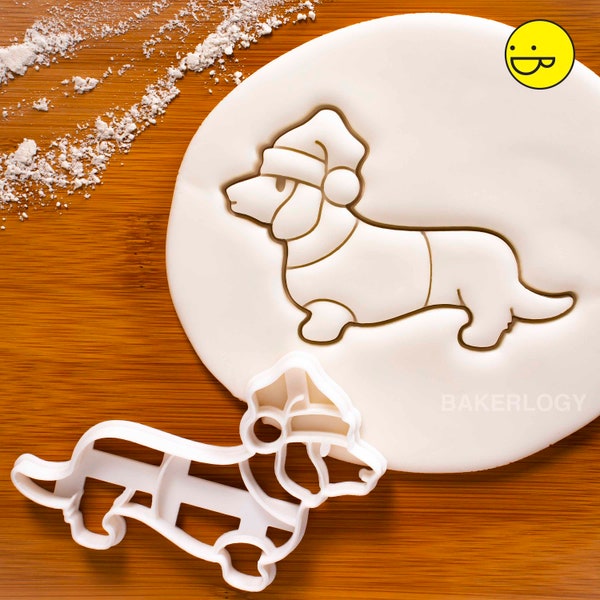 Christmas Dachshund cookie cutter - Cute dog with sweater and Santa Hat, treats for Xmas winter festive doggy party