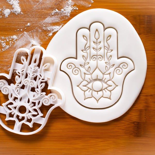 Cortador de galletas con forma de mano de Hamsa: amuleto protector y diseño de mal de ojo.
