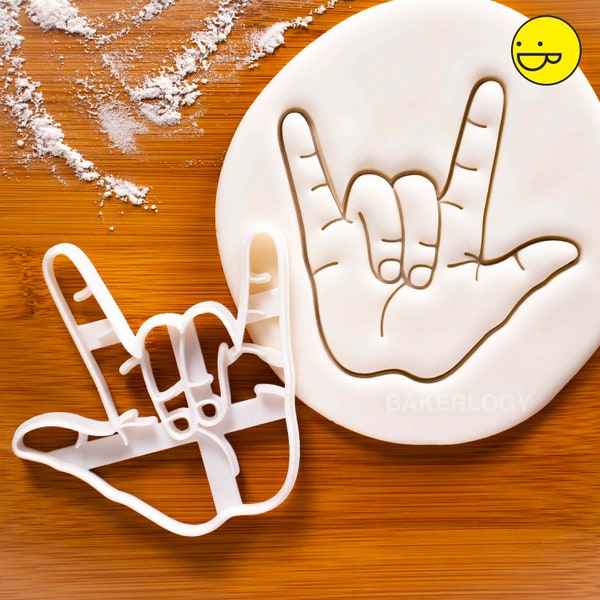 I Love You Hand Sign cookie cutter - Bake ILY sign language gesture biscuits for Valentine's Day