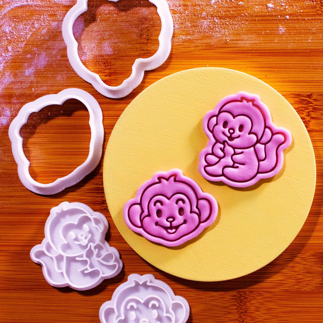 Mini Baby Monkey Cookie Cutter and Stamp Set – Cute Jungle Animal ...
