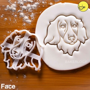 Long Haired Dachshund Body cookie cutter Bakerlogy biscuit fondant clay dog wiener Dackel Teckel Badger Weenie Bassotto Sosis Perro doxie Face