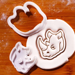 Nashornkopf Mini-Ausstechform und Stempel-Set - Nashorn Fondant Embosser Safari Theme Backen