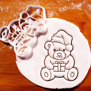Christmas Teddy Bear Cookie Cutter: Festive Santa Bear with Gift