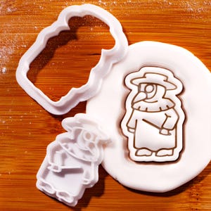 Set de mini cortadores de galletas y sellos de médico de la peste – Sello de fondant gótico de Halloween para repostería espeluznante