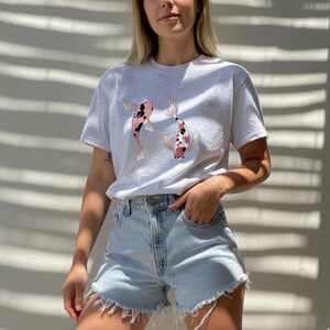 Koi Fish Print T-Shirt – Unisex Japanese Art Tee – Minimalist Zen Style Shirt – Two Koi Design – Nature Inspired Graphic T-Shirt