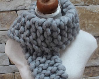 Unusual Knit Grey Scarf. Heavy scarf. Weighted scarf. Trendsetter. Chunky Funky scarf. Giant Stitch. Therapeutic scarf. Extreme knit scarf.