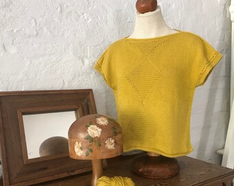 Cotton knit Chartreuse. Mustard cotton knit pullover. Dijon hand knitted top. Hand knitted Summer top. Gold knit top. Cotton jumper. Cotton