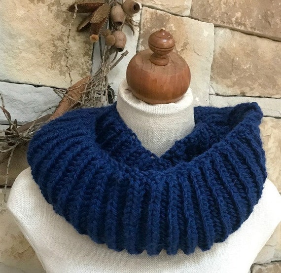 Chunky Midnight Blue Snood Midnight Blue Scarf Ribbed Infinity Scarf Fishermans Rib Scarf Midnight Blue Cowl Slow Fashion Neckwarmer