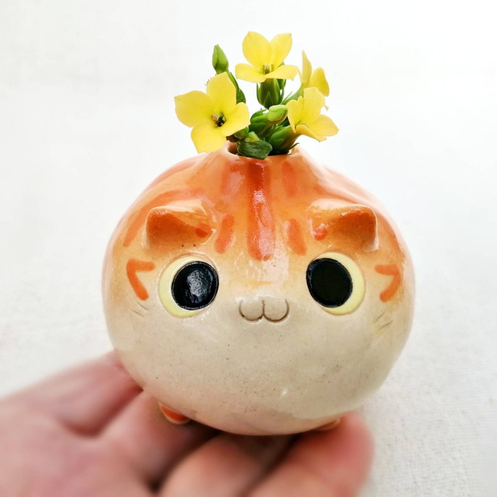 Single flower vase orange cat Ceramics figure tabby neko doll Etsy