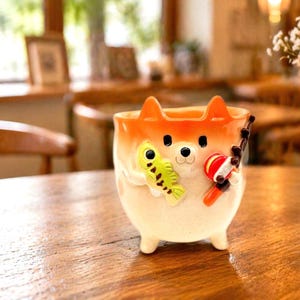 Taza Shiba Inu *Prototipo de regalo de pesca de lubina de cerámica hecho a mano