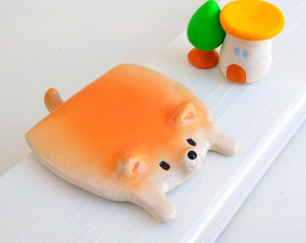 Melting shibadog smartphone, mobile phone stand Pottery figure Dog lovers gift Japanese handmade