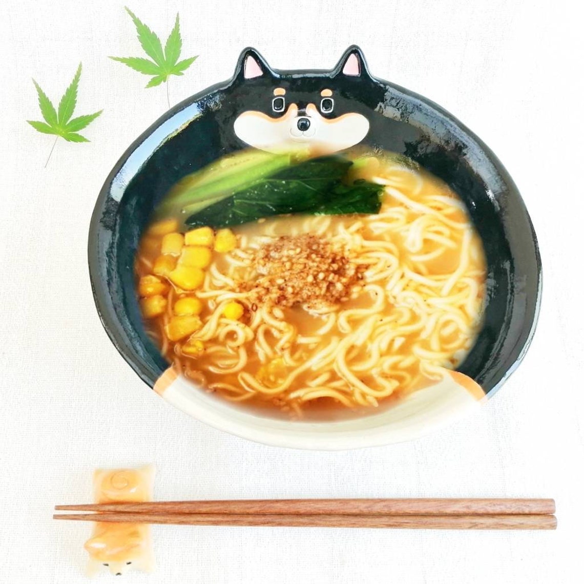 Black Shiba inu ramen noodles bowl 500ml Dog lovers item Etsy
