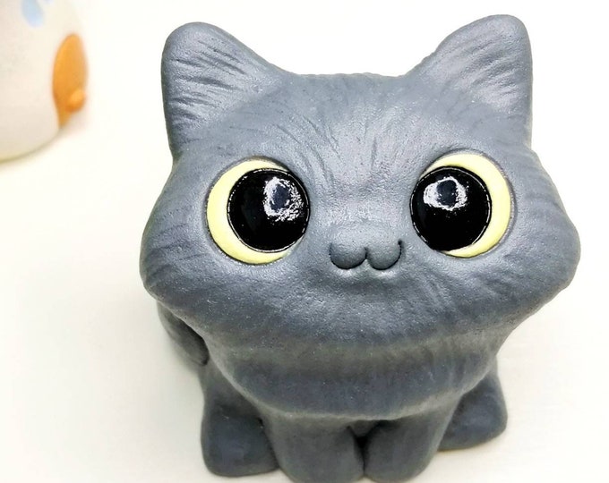 Small Gray Cat Doll Cute Figure Black and White Cat Lover Gift Etsy
