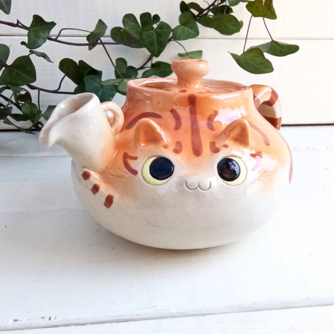 Vintage Cat Teapot / ネコ型ティーポット(brown tie