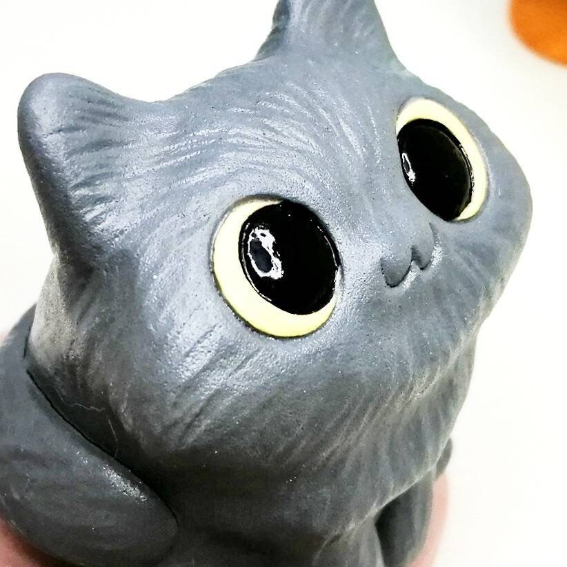 Small gray cat doll cute figure black and white cat lover gift Etsy