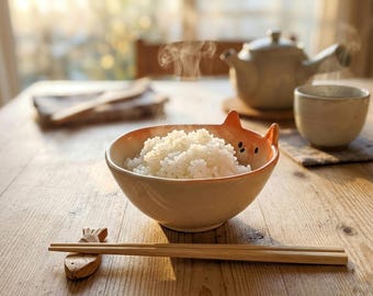 Ręcznie robiona miska na ryż z shiba inu. Zniekształcenie. Japońska ceramika.
