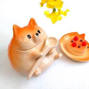 Shiba Inu sugar bowl 100ml Japan ceramics tableware dog lovers gift Handmade