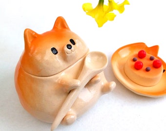 Shiba Inu Zuckerdose 100ml Japan Keramik Geschirr Hundeliebhaber Geschenk Handgemacht