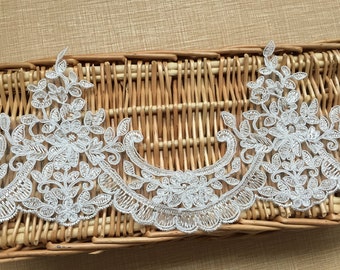 Ivory Floral Lace Trim Alencone Lace Embroidery Wedding Veil Lace Trim 4.92" Wide 1 Yard S0228