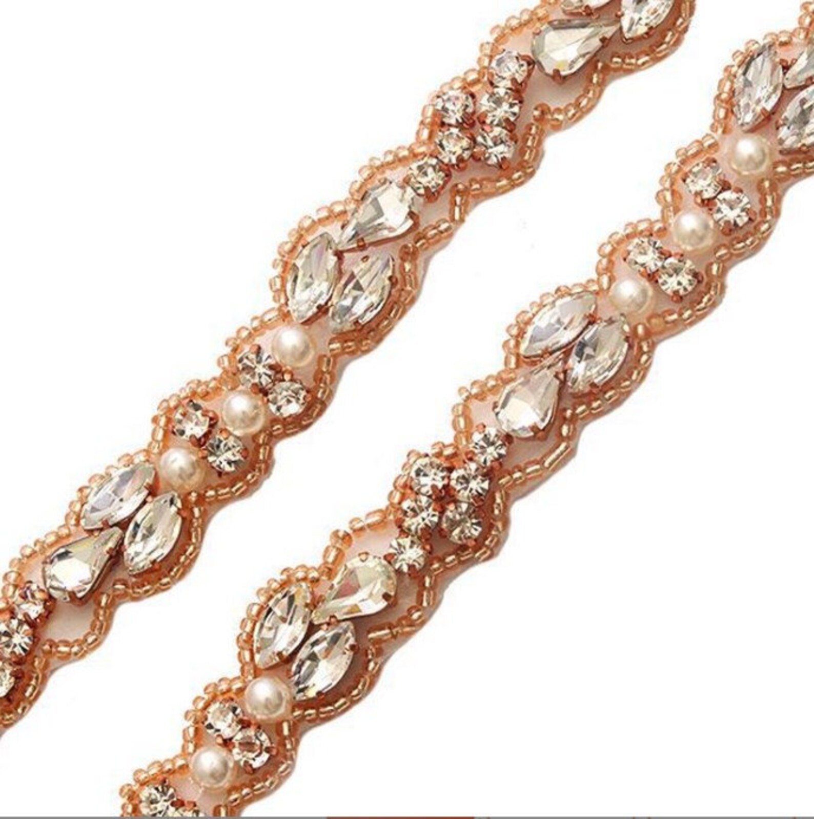 Rhinestone Crystal Beaded Lace Trim Rhinestone Applique Bridal Etsy