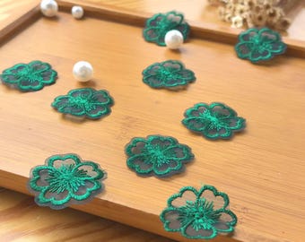 50 pieces Dark Green/Pink Purple Floral Lace Appliques, Organza Embroidery Patches Q0119 Tulle Gauze Bridal gown wedding lace bridal veil