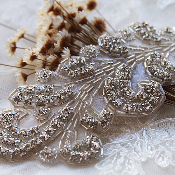 Leaf Branch Rhinestone Beaded Applique Rhinestone Applique Crystal Trim Bridal Accessories Wedding Dress Sash Belt Headband