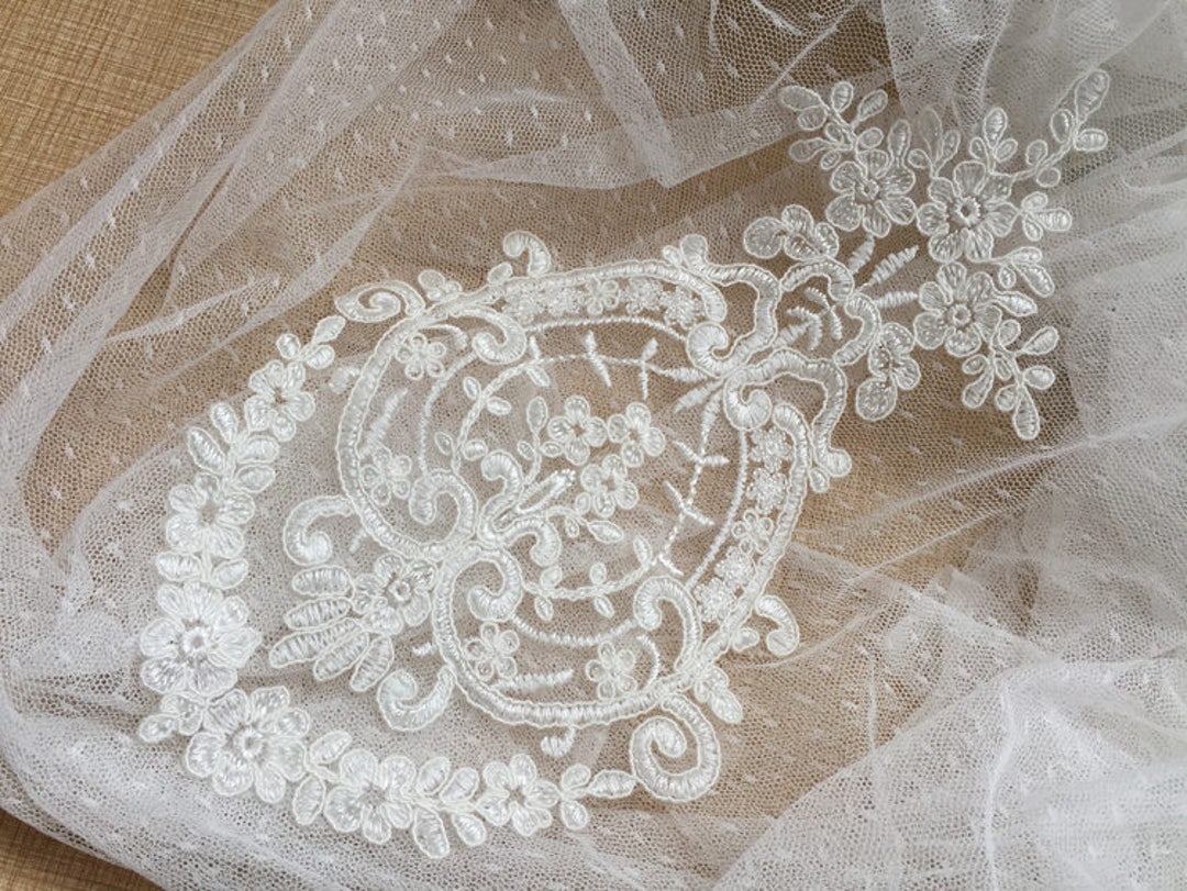 Ivory Floral Collar Alencon Lace Appliques Delicate Wedding Trim ...