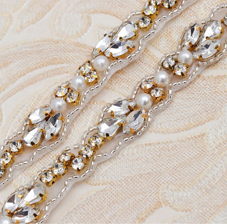 Rhinestone Crystal Beaded Lace Trim Rhinestone Applique Bridal Etsy
