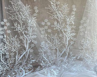 off white Snowflaker Tree Lace Fabric Embroidered Tulle Wedding Dress Bridal Veil Lace Curtain wedding Fabric bridal veil 51&#39;&#39; 1 Yard S0617