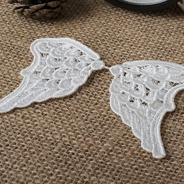 5 Pairs Angel Wings Lace Appliques Off White Venice Lace Embroidery Patches Trim K056