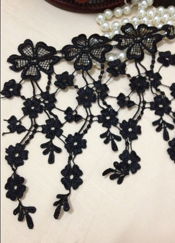Black & White Leaf Tassels Lace Rayon Trim Embroidery Lace Trim 5.11" 2 Yards Black & White Leaf Tassels Lace Rayon Trim Embroidery Lace Trim 5.11" 2 Yards