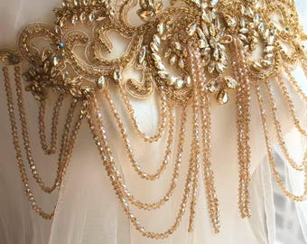 Vintage Gold Sequin Elastic Waist Belt with Multicolor Gems Vintage stretch sequin belts - Gem main image 2