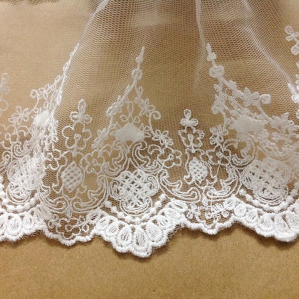 White Lace Trim Embroidered Tulle Lace Trim 7 Inches Wide 2 yards K052