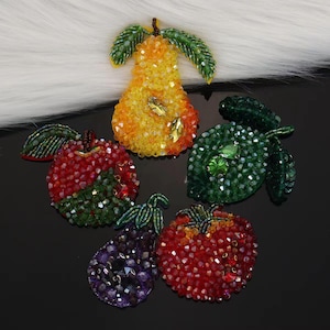 Emerald green 3D Beaded Fruit Lemon Pear Vegetable Applique Lace Patches  bridal applique Bridal gown wedding lace bridal veil patches A607
