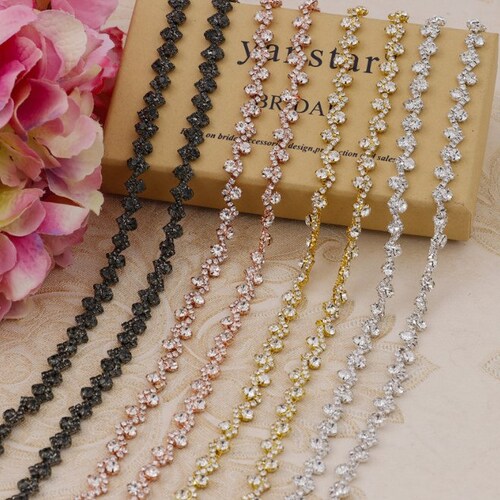 Rhinestone Crystal Beaded Lace Trim Rhinestone Applique Bridal Etsy