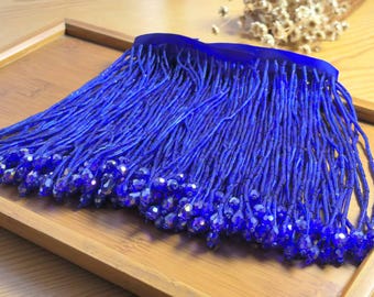Navy Blue Beaded Fringe Trim, Bodice Applique (1 Yard) X0751 Rhinestone Applique Crystal Bridal Wedding Sash Belt