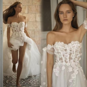 3D Beaded Ivory Floral Lace Fabric Embroidered Blossoms Tulle bridal Dress wedding dress Fabric bridal veil lace wedding bridal gown H0780