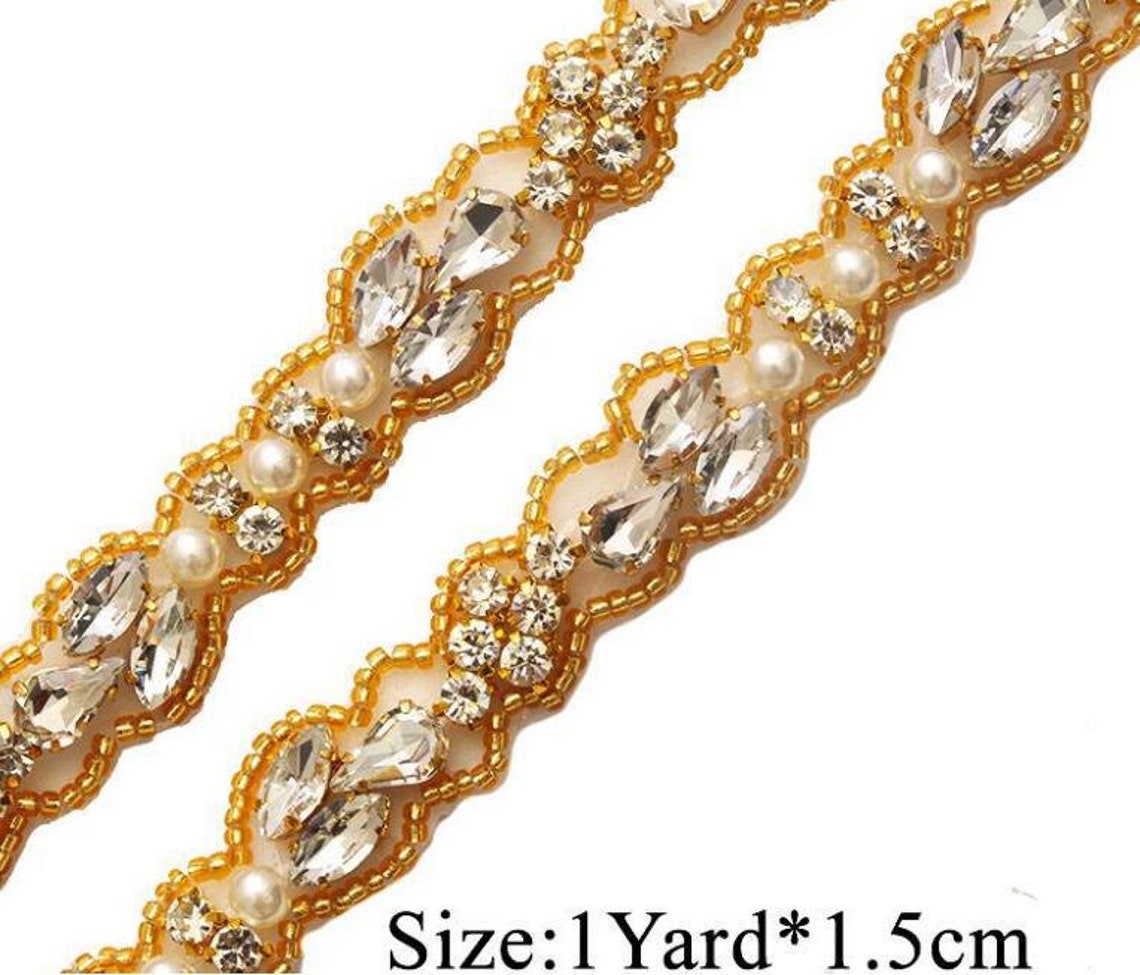 Rhinestone Crystal Beaded Lace trim Rhinestone Applique Bridal Etsy