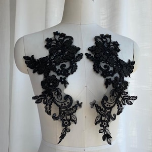 1 pair Luxury 3D Ivory Beaded Lace Applique Embroidery Patches Trim Collar Bridal Gown Wedding Bodice Bridal Veil Accessories S0888